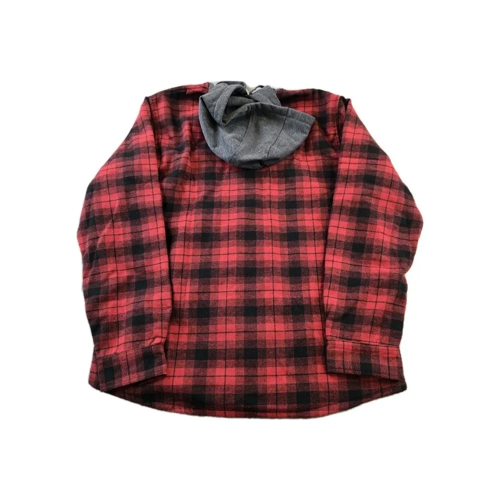 Hawke And Co. Men's Fleece Lined Shirt Jacket Black Red Plaid Hood Pockets XL - Picture 3 of 11